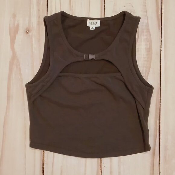 Lelis ๐บ  Womens Charcoal Gray Open Chest Buckle Closure Cropped Tank Top ๐ท - Picture 8 of 11